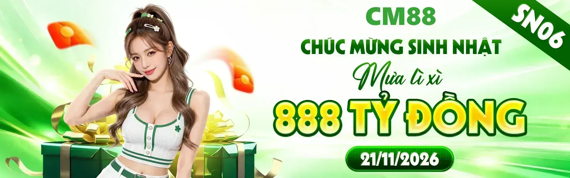 4. CM88 chào mừng sinh nhật bằng chương trình quà tặng quy mô với hàng ngàn phần quà dành cho hội viên. Đăng ký ngay hôm nay để không bỏ lỡ chương trình đặc biệt.